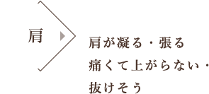 肩が凝る・張る 痛くて上がらない・ 抜けそう